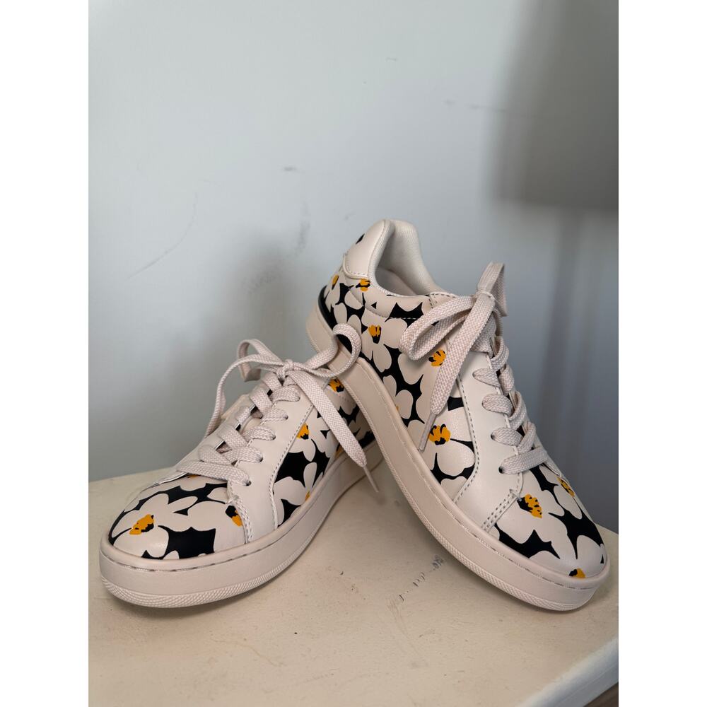 Coach Lowline Daisy Leather Sneakers – White, Floral, Size 5